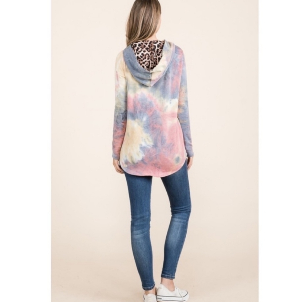 Tie Dye Hoodie w/ Leopard Print Hood - Picture 6 of 14